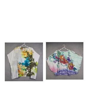 Chicos Poncho Top Womens L/XL  Lot‎ of 2 Sheer Floral Lightweight Kimono Blouse